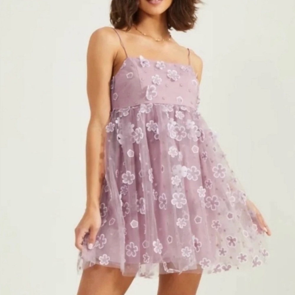 Trixxi Purple 3D Floral Tulle Babydoll Mini Dress – Size Small – NWT